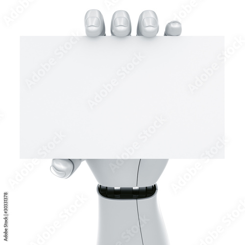Robot hand holding a blank ...