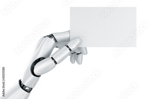 Robot hand holding a blank ...