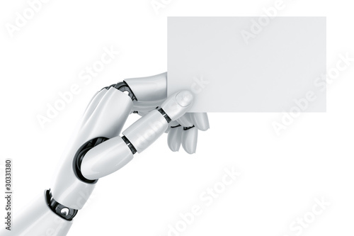 Robot hand holding a blank sign