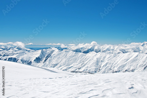 High mountains under snow in the winter