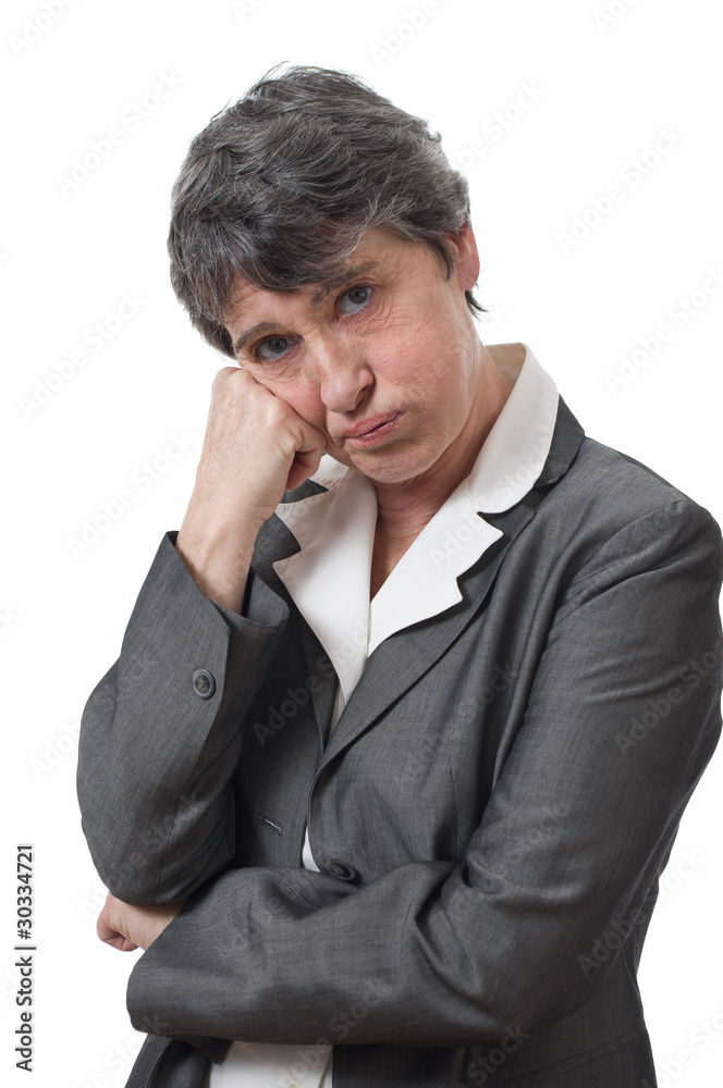 mature lady heaving a sigh isolated on white background mature lady heaving a sigh isolated on white background