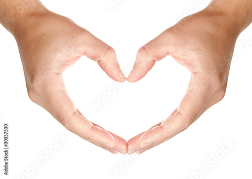 Man s hands in protecting heart s shape