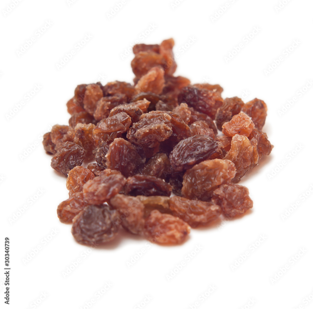 Pile of sultanas isolated on white