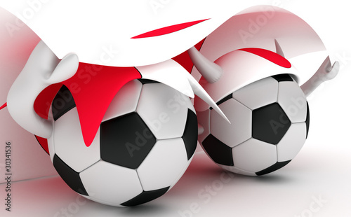 Two soccer balls hold Japan flag