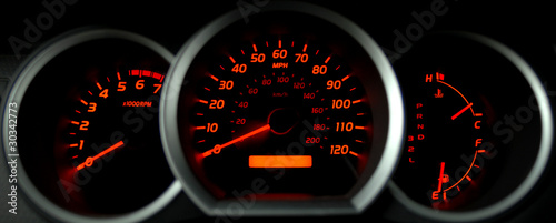 dashboard gauges lit at night