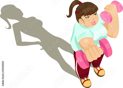 Overweight girl exercising