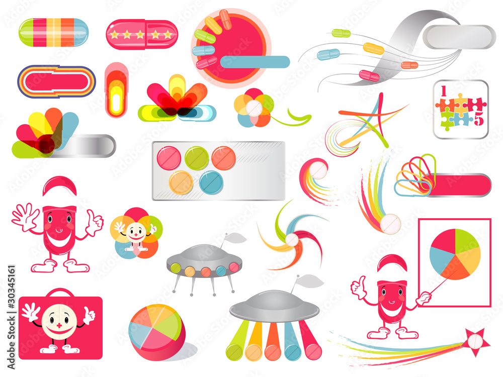 Funny multicolored medicine icons set.