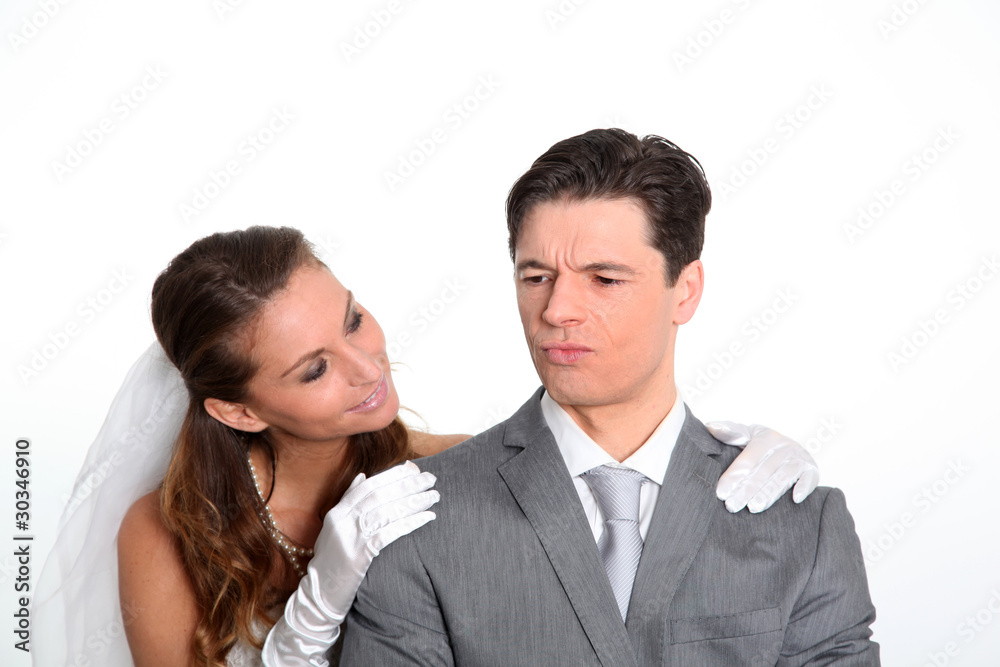 Married couple expressions on white background Married couple expressions on white background