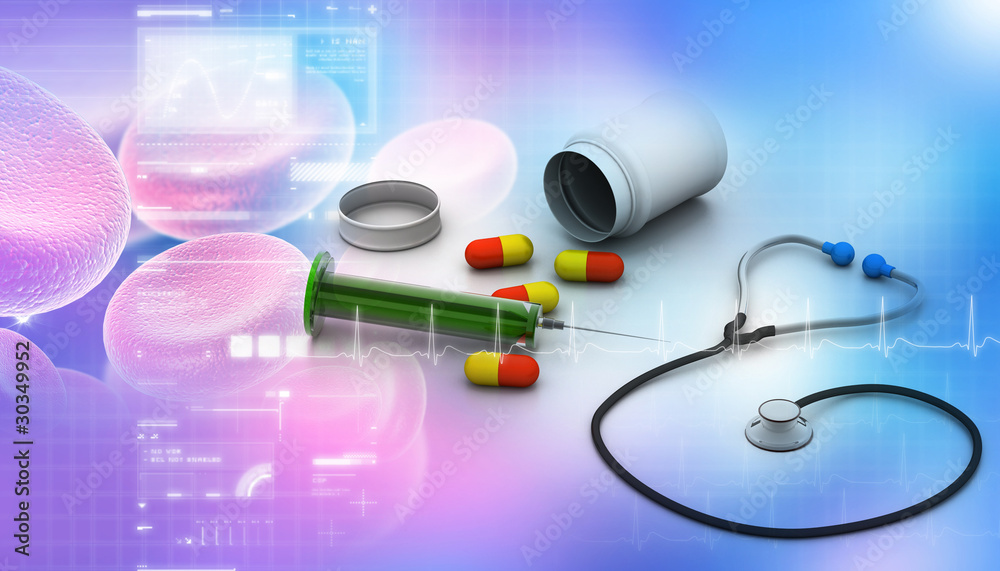 Fototapeta premium Medical equipments In abstract background.