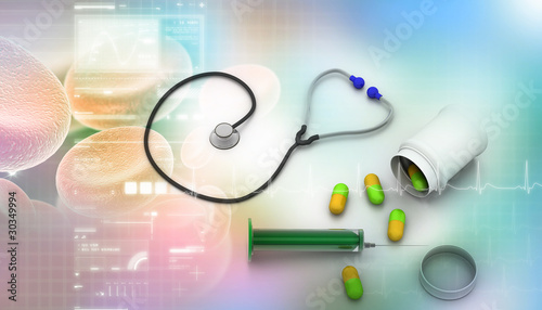 Medical equipments  In  abstract background.