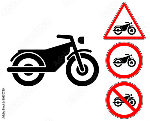 Motorcycle pictogram warning and prohibition signs