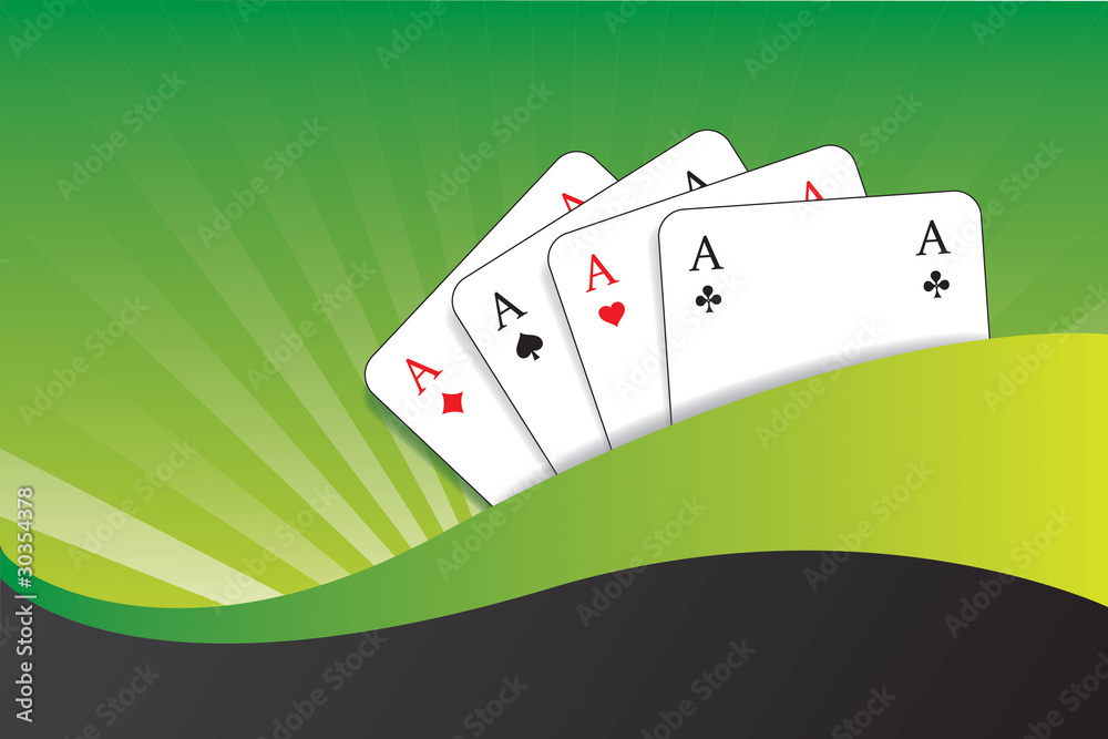 Spielkarten herz, karo, pik, kreuz As grün welle strahlen Adobe Stock