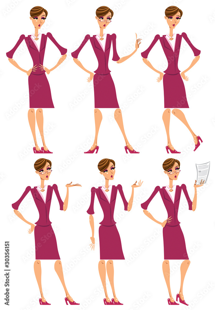Fototapeta premium Attractive business woman in pink illustrations set 1.