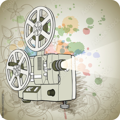 Retro Cinema projector & floral calligraphy ornament - a stylize