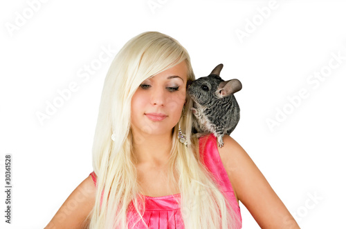 a girl and  a chinchilla