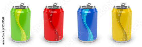 Canettes de soda multicolores sur fond blanc 1 photo