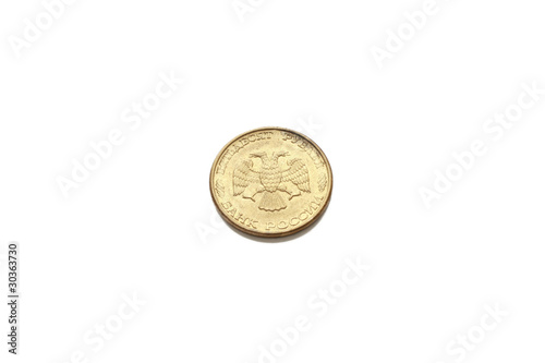 Pile of 50 rubles Russian Federation coin isolated on white