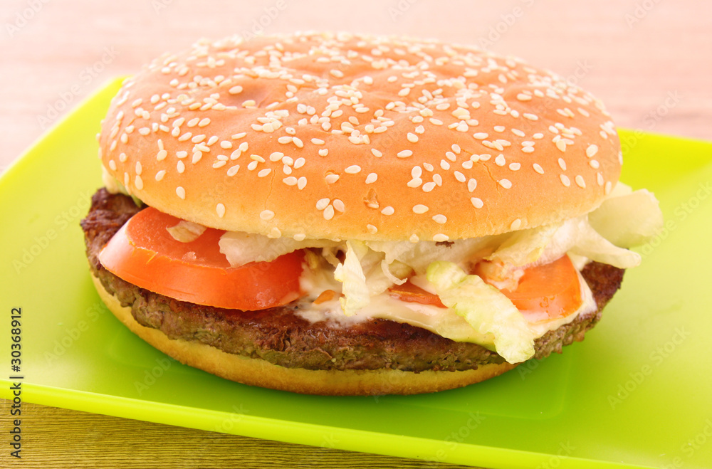 hamburger with vegetables on the table hamburger with vegetables on the table