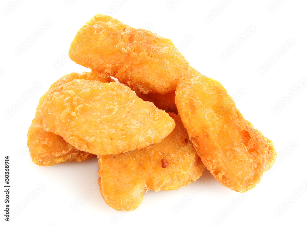 Meat fried in batter on a white background Meat fried in batter on a white background
