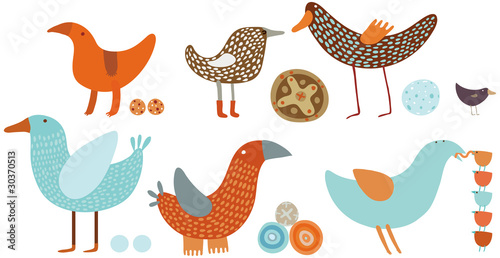 orange-blue birds vector set
