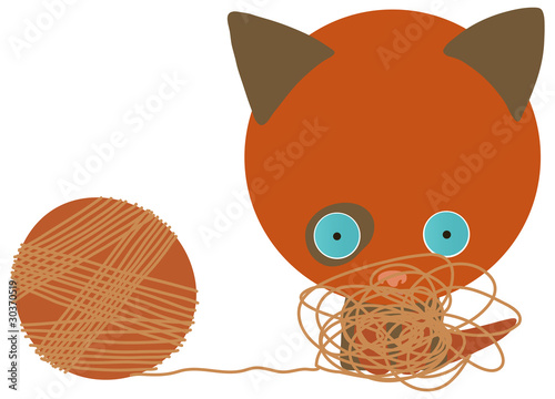 vector illustration of red kitten with clew