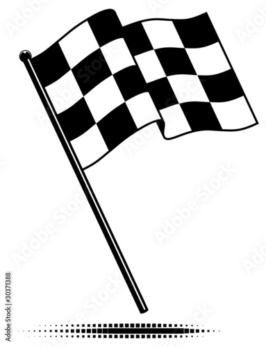 Vector checkered flag waving above the pole. No Gradients. photo