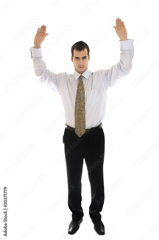 Business man with hands up Business man with hands up