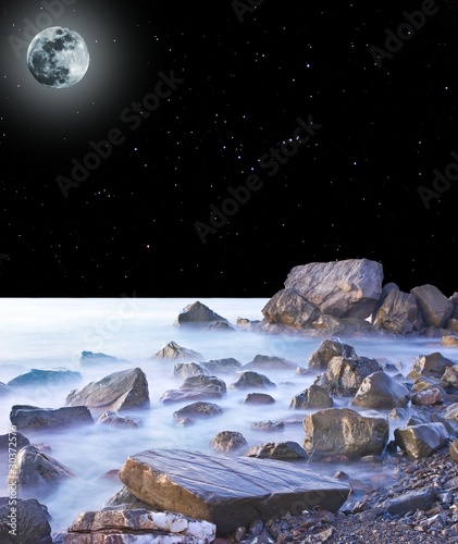 night scene on s stony sea coast