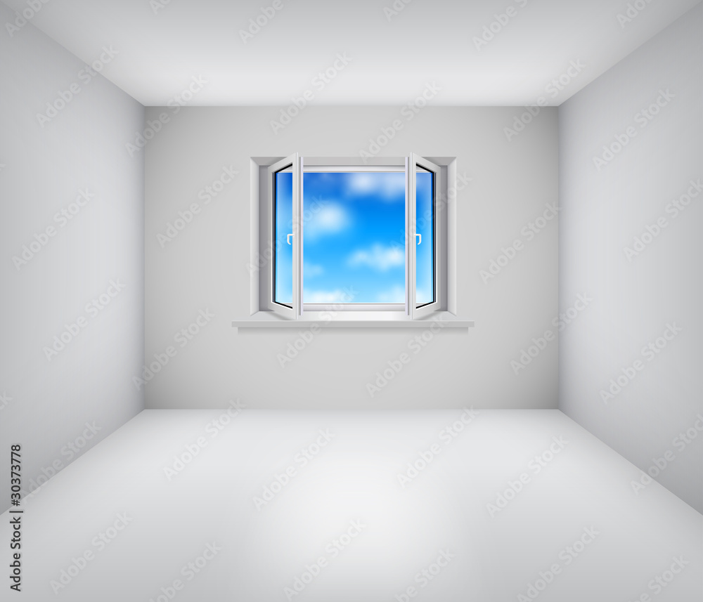 Empty white room with open window Empty white room with open window