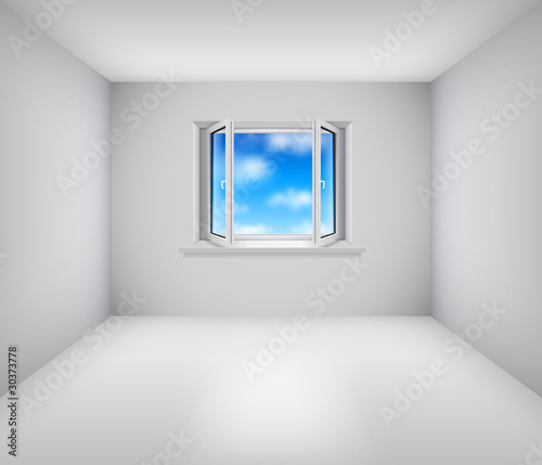 Empty white room with open window