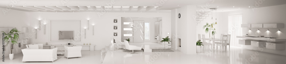 Fototapeta Weiss interior apartment panorama 3d render