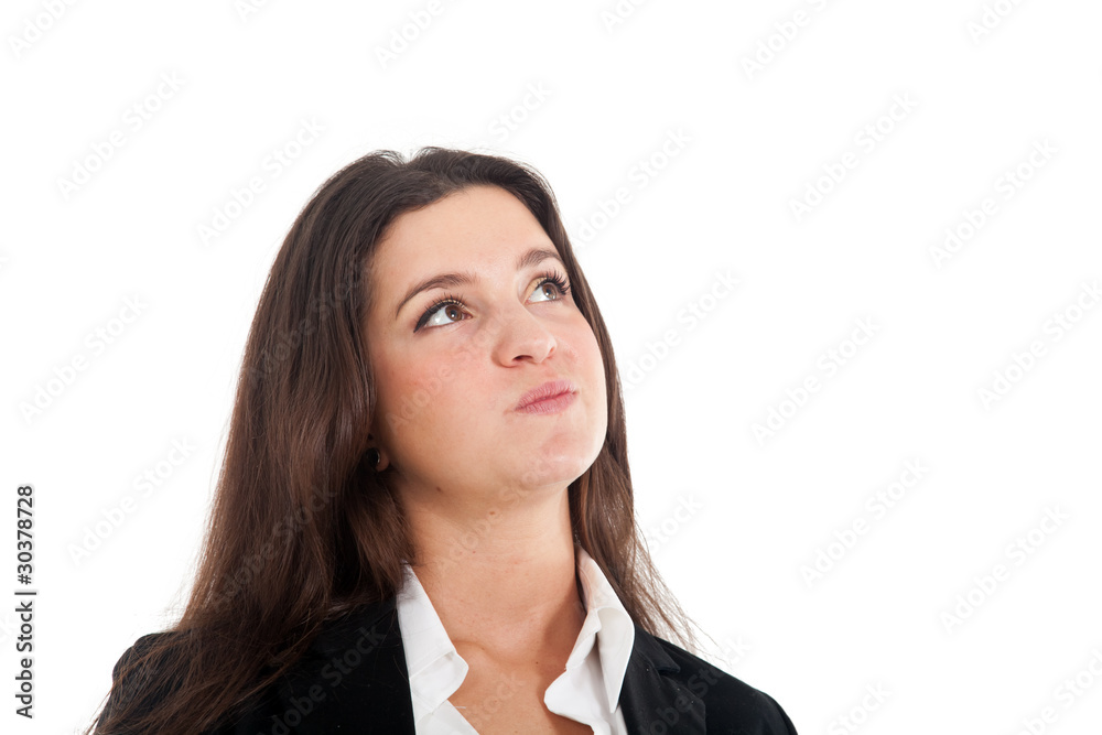 Attractive thoughtful businesswoman isolated on white Attractive thoughtful businesswoman isolated on white