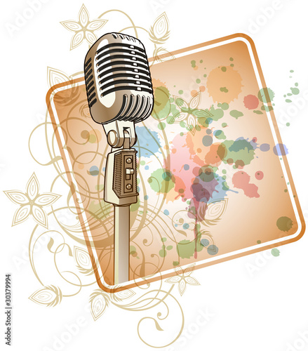 Gold Retro Microphone & Floral calligraphy ornament