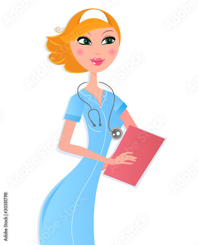 Sexy nurse with document isolated on white background