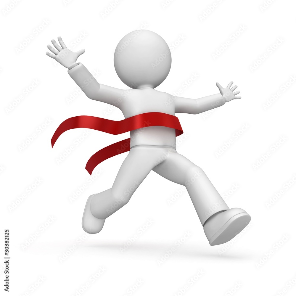 3d happy character - winner, who has crossed finish. 3d happy character - winner, who has crossed finish.