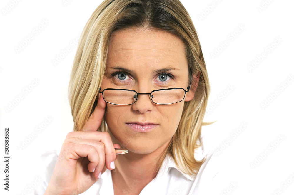 studious and strict woman behind her glasses studious and strict woman behind her glasses