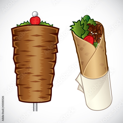 Vector illustration of döner kebab and a kebab roll