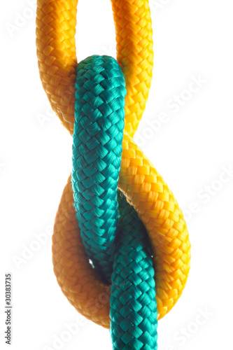 Rope with marine knot on white background