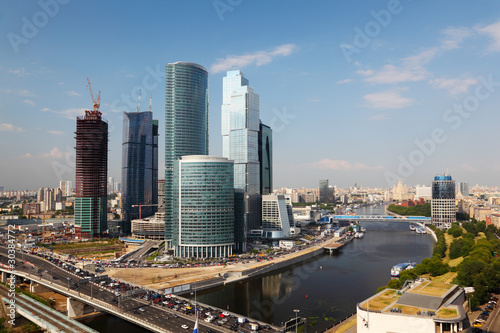 panorama of complex of skyscrapers in Moscow, Russia