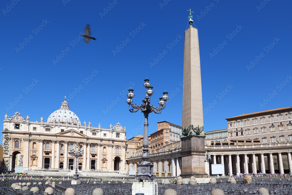 Vatican Museum in Basilica of St. Peter and obelisk at day
