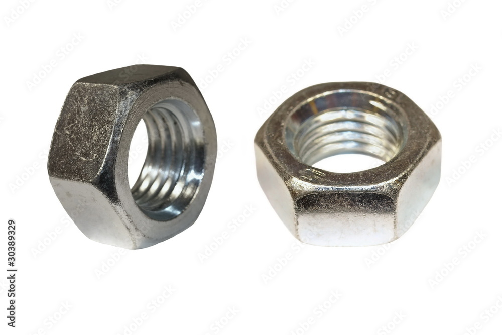 macro metal nut isolated over white background macro metal nut isolated over white background
