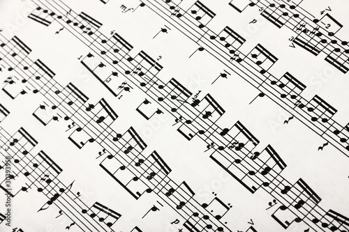 View of music notes on paper sheets