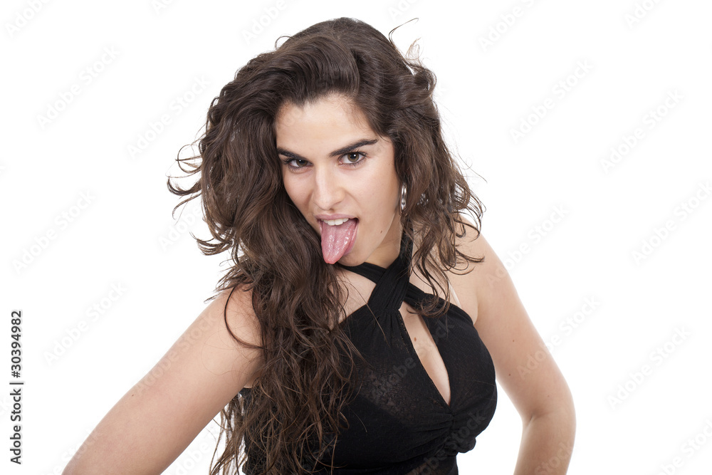 Fototapeta premium woman doing funny face with her tong out