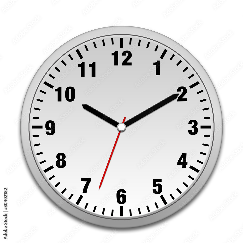 Silver wall clock isolated on white Silver wall clock isolated on white