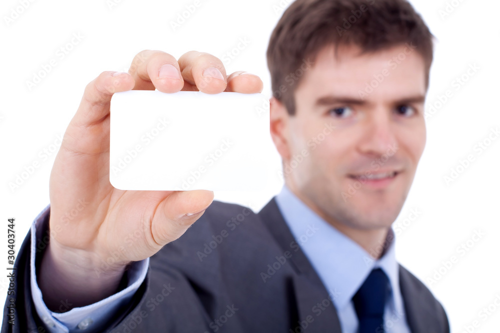business man showing a blank card business man showing a blank card