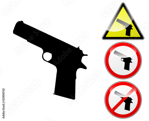 Gun pictogram warning and prohibition signs