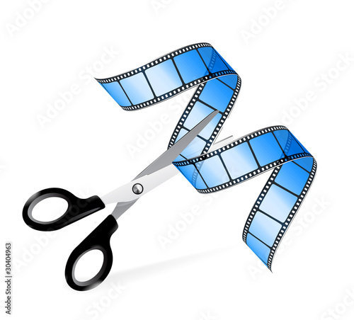 Scissors and film strip as video editing concept