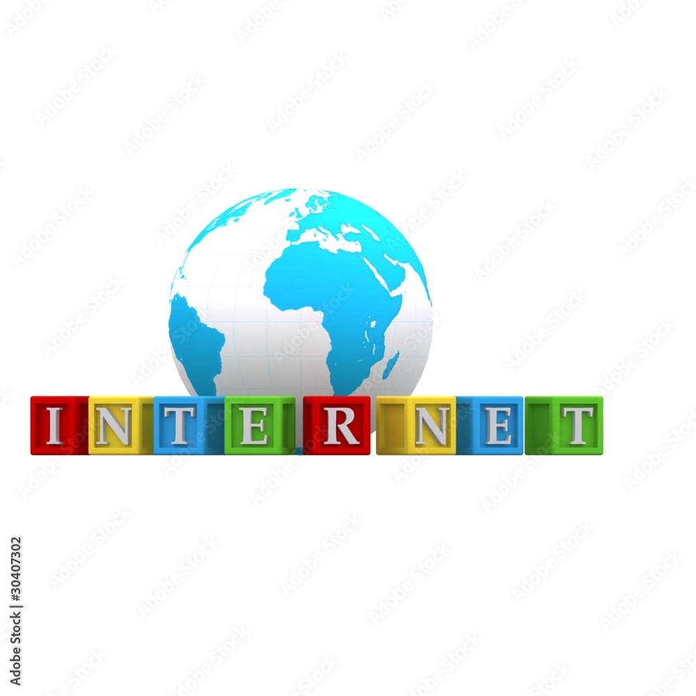 Internet On Baby Blocks With Earth Render Internet On Baby Blocks With Earth Render