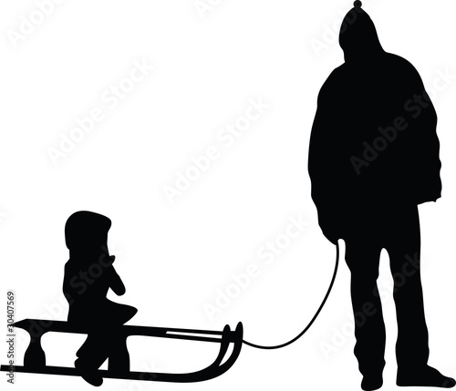 sledding silhouette vector