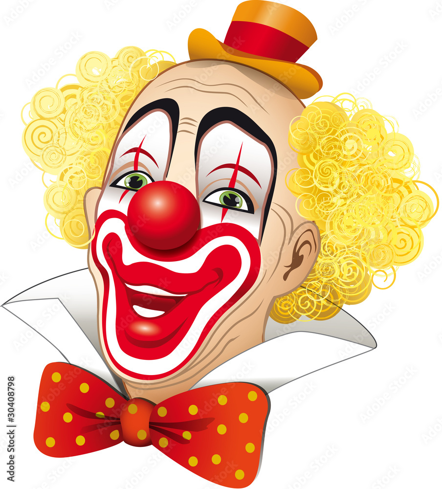 Clown con i capelli gialli su fondo bianco